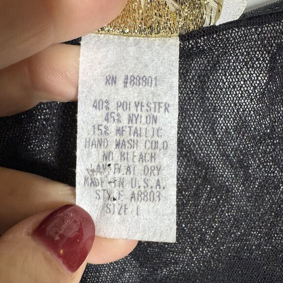 CACHE Size large bodysuit vintage 80's semi sheer black gold long sleeve top - Picture 5 of 6